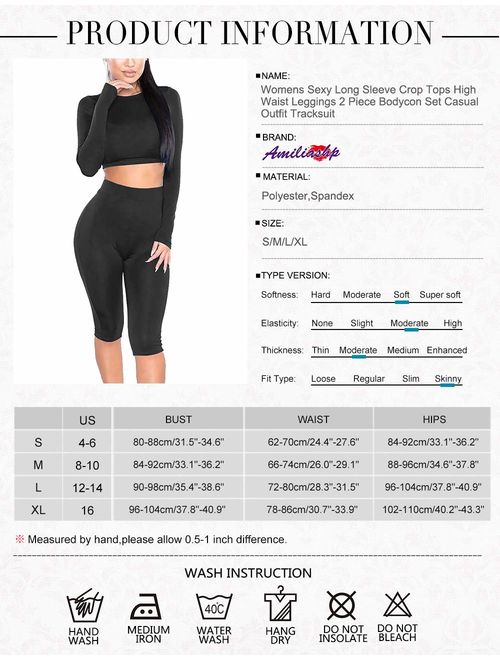 Buy Amilia Womens Sexy Long Sleeve Crop Tops High Waist Leggings 2 Piece  Bodycon Set Casual Outfit Tracksuit online | Topofstyle