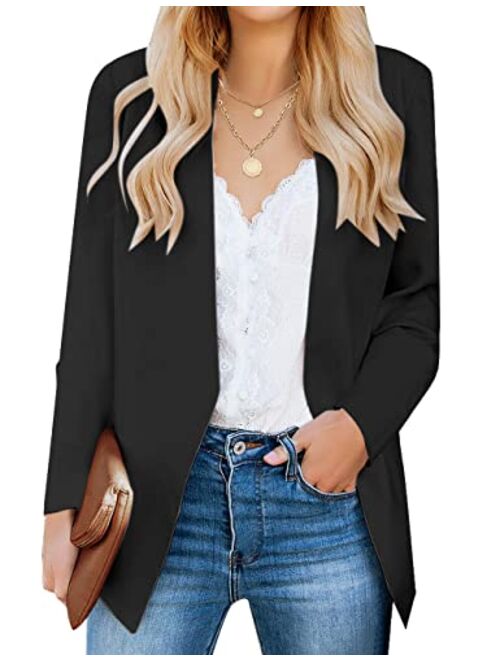 Vetinee Women's Open Front Pocket Blazer Long Sleeve Work Office Cardigan Jacket
