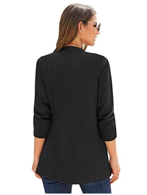Vetinee Women's Open Front Pocket Blazer Long Sleeve Work Office Cardigan Jacket