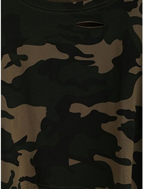 SweatyRocks Tshirt Camo Print Distressed Crop T-Shirt