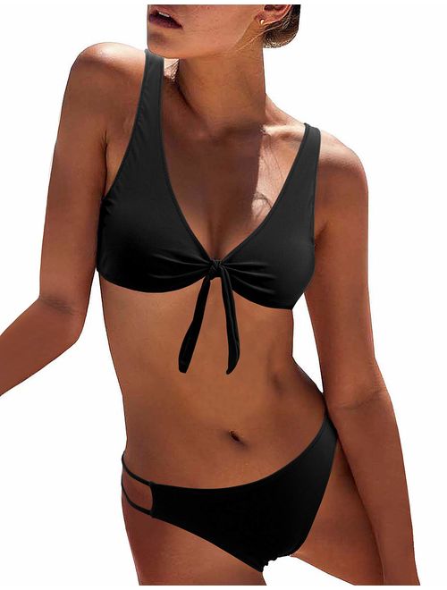 Blooming Jelly BMJL Women's Sexy Detachable Padded Cutout Push Up Striped Bikini Set Two Piece Swimsuit