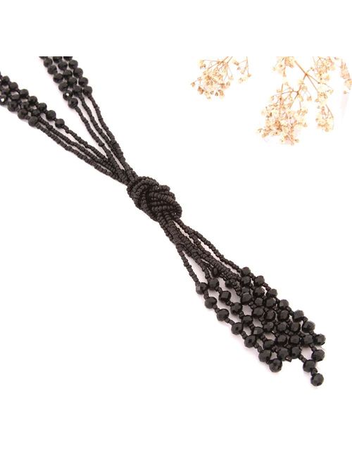 Vintage Style Charcoal Black Long Multitier Beaded Womens Necklace Jewelry (Long - 31
