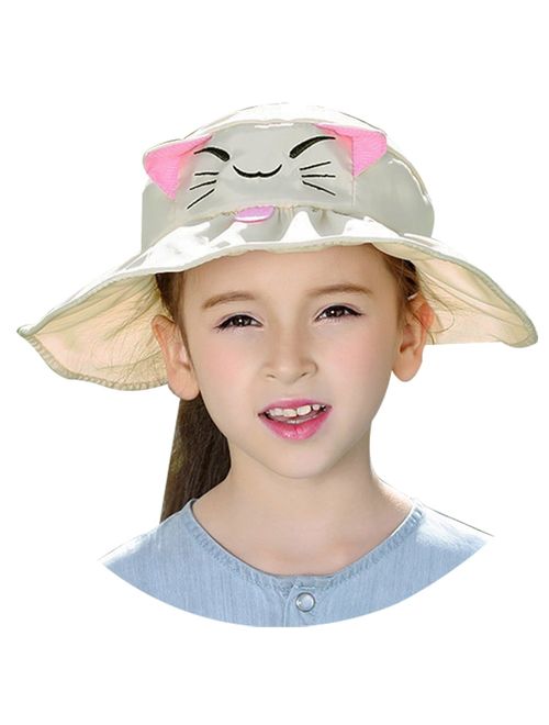 Bienvenu Kids Girls Wide Brim Visor Sun Hat - UV Protection Foldable Beach Cap
