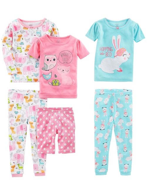 Simple Joys by Carter's Baby, Little Kid, and Toddler Girls' 6-Piece Snug Fit Cotton Pajama Set