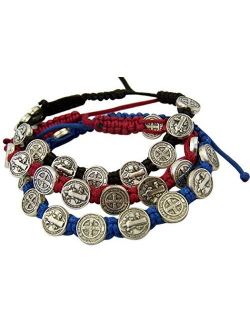 Catholic Brands Saint Benedict Evil Protection Medal on Adjustable Cord Bracelet, Set of 3, 8 Inch