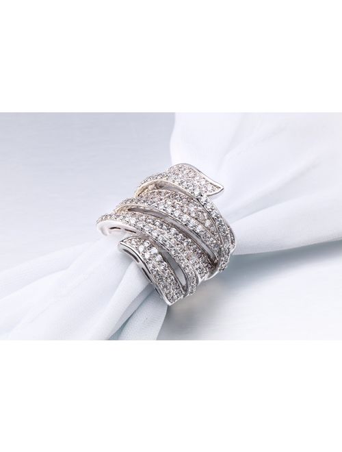 Delicin Jewelry Rhodium Plated Cubic Zirconia Wide Band Cocktail Ring