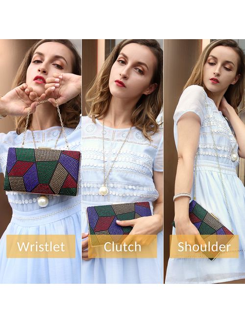 Yekajlin Clutches Bag for Women, Crystal Sparkly Evening Clutch Bag Rhinestone Glitter Clutch Purse
