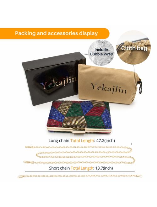 Yekajlin Clutches Bag for Women, Crystal Sparkly Evening Clutch Bag Rhinestone Glitter Clutch Purse