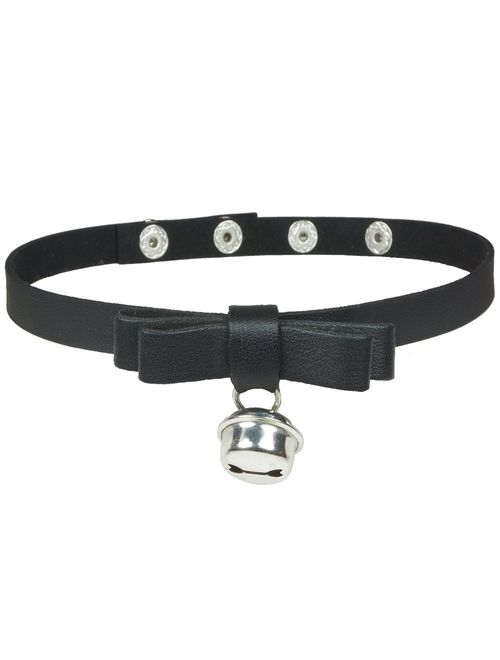 AsherKeep - Premium Black Vegan Leather Choker and Collar Necklace - Adjustable - Charms