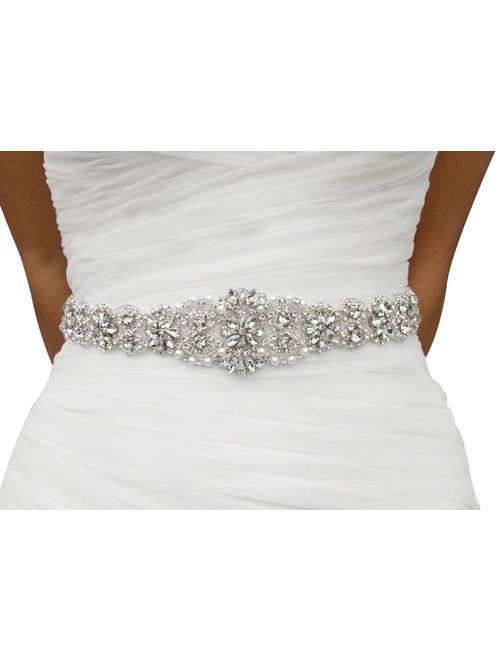 Lovful Bridal Crystal Rhinestone Braided Wedding Dress Sash Belt, White, White Sash, One Size