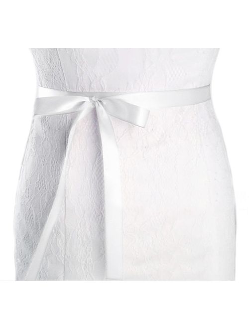Lovful Bridal Crystal Rhinestone Braided Wedding Dress Sash Belt, White, White Sash, One Size