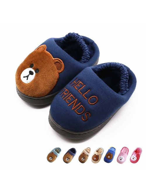 Boy's & Girl's Cute Animal House Slippers Bear Bunny Fuzzy Indoor Warm Shoes/Anti-Skid Sole (Toddler/Little Kid/Big Kid)