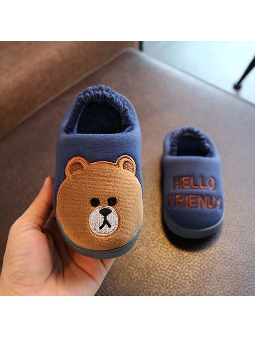 Boy's & Girl's Cute Animal House Slippers Bear Bunny Fuzzy Indoor Warm Shoes/Anti-Skid Sole (Toddler/Little Kid/Big Kid)