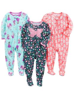 Baby and Toddler Girls' 3-Pack Loose Fit Polyester Jersey Footed Pajamas