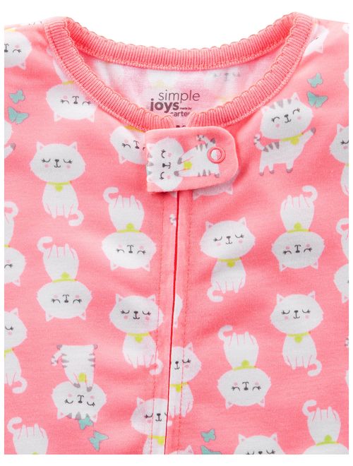 Simple Joys by Carter's Baby and Toddler Girls' 3-Pack Loose Fit Polyester Jersey Footed Pajamas