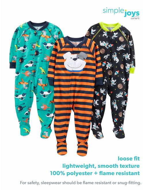 Simple Joys by Carters Baby and Toddler Girls 3-Pack Loose Fit Polyester Jersey Footed Pajamas 
