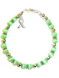 Cancer Awareness Bracelet, for Showing Support or Fundraising Campaign, 18 Colors to Choose from, Adult Sized with Extension, 6mm Cat's Eye Beads. Comes Packaged.