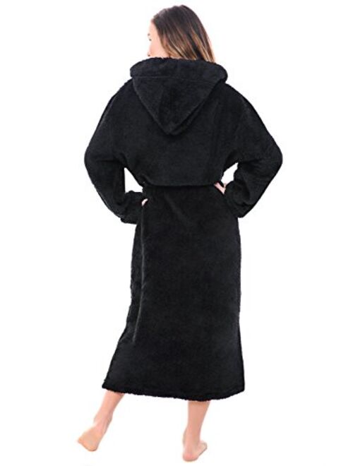 Alexander Del Rossa Women's Warm Fleece Robe with Hood, Long Plush Bathrobe