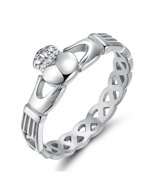 SOMEN TUNGSTEN Women's Claddagh Irish Ring Love Heart Celtic Knot Crown Engagement Wedding Band Size 5-12