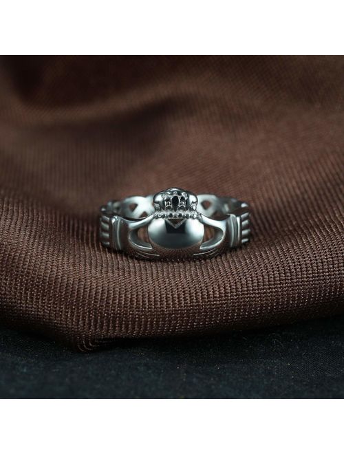 SOMEN TUNGSTEN Women's Claddagh Irish Ring Love Heart Celtic Knot Crown Engagement Wedding Band Size 5-12