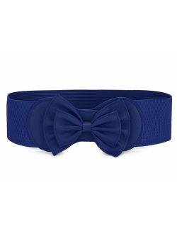 Women Bowtie Ornament Press Stud Button Elastic Waist Cinch Belt