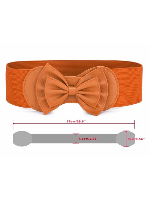 Allegra K Women Bowtie Ornament Press Stud Button Elastic Waist Cinch Belt