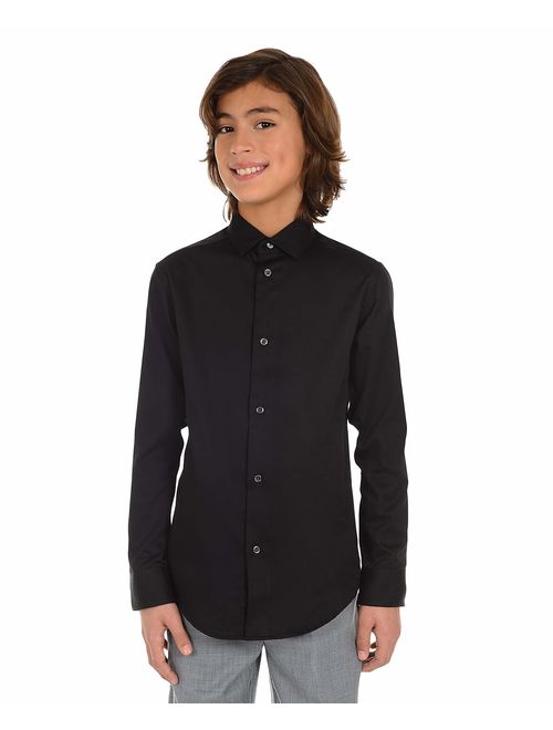 Calvin Klein Boys' Long Sleeve Sateen Dress Shirt