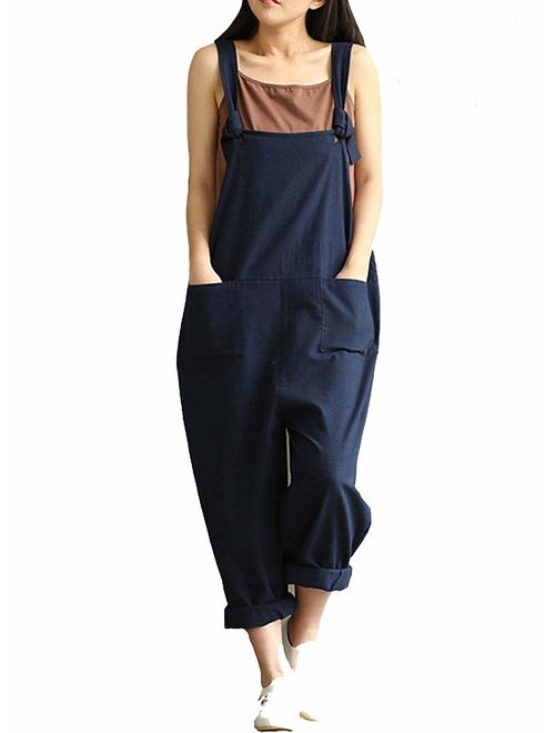 Plus Size Women Jumpsuit Casual Baggy Wide Leg Bib Overalls Romper Summer Button Up Suspender Playsuit Pants with Pocket