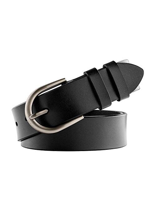 Women Leather Belt for Pants Dress Jeans Waist Belt with Brushed Alloy Buckle by WHIPPY