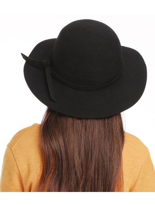 Kids Girl's Vintage Dome 100% Wool Felt Bowler Cap Floppy Hat Bow