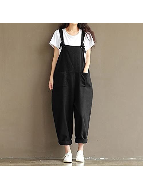 Lghxlxry Womens Plus Size Cotton Overalls Wide Leg Baggy Jumpsuits Sleeveless Harem Pants Rompers