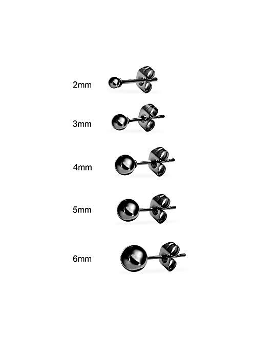 5 Pair Set Stainless Steel Round Ball Stud Earrings for Women Men & Teens, Assorted Colors