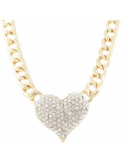 JOTW Iced Out 3D Heart Pendant with a 16 Inch Adjustable Link Necklace - Goldtone or Silvertone