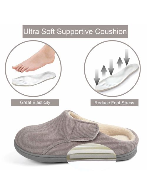ULTRAIDEAS Women's & Men's Memory Foam Slip-on Slippers Anti-Skid House Shoes with Adjustable Straps, Indoor/Outdoor