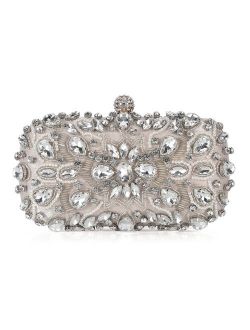Chichitop Women Noble Crystal Beaded Evening Bag Wedding Clutch Purse Apricot Small