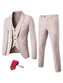 Flovey Men Christmas Print 3-Piece Blazer Jacke Vest Coat and Pants Casual Slim Buttons Suit Male Long Sleeve Cardigan