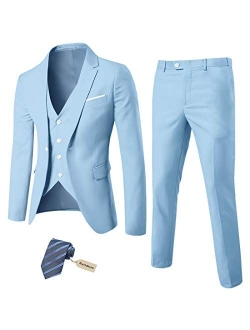 MYS Men's 3 Piece Suit Blazer Slim Fit One Button Notch Lapel Dress Business Wedding Party Jacket Vest Pants & Tie Set