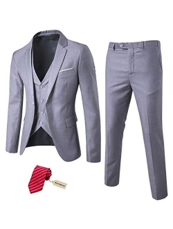 MYS Men's 3 Piece Suit Blazer Slim Fit One Button Notch Lapel Dress Business Wedding Party Jacket Vest Pants & Tie Set