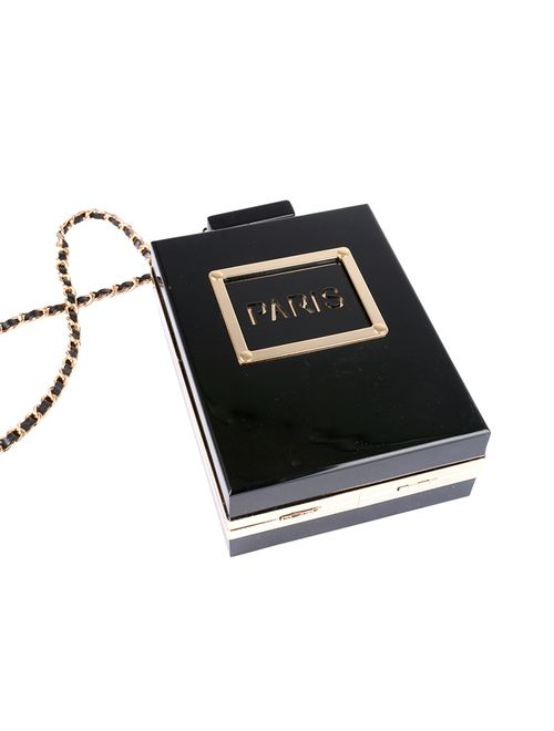 Women Acrylic Black Paris Perfume Shape Evening Bags Purses Clutch Vintage Banquet Handbag