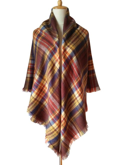 MOTINE Tartan Blanket Scarf Stylish Winter Warm Pashmina Wrap Shawl for Women
