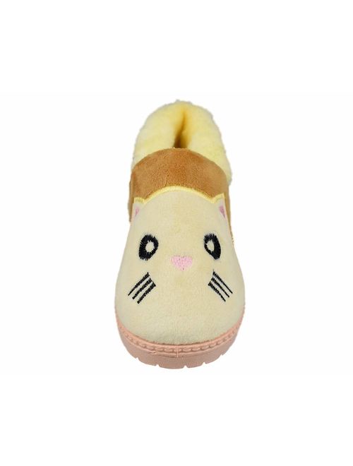 Tirzrro Girls Little/Big Kids Warm Plush Cat Slippers Hard Sole Cute Animal Indoor Outdoor Slip-on Shoes