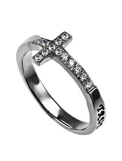 True Love Waits Ring Sideways Cross Purity, Christian Chastity Ceremony, Stainless Steel