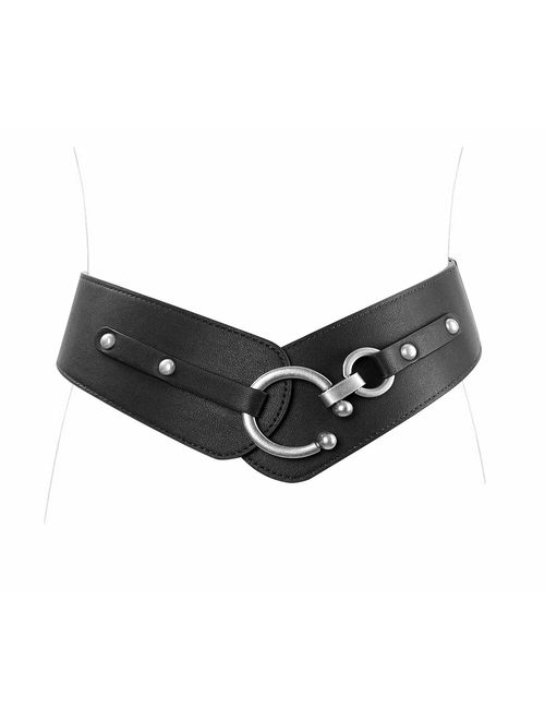 JASGOOD Women's Fashion Vintage Wide Elastic Stretch Waist Belt With Interlock Buckle Halloween Belt