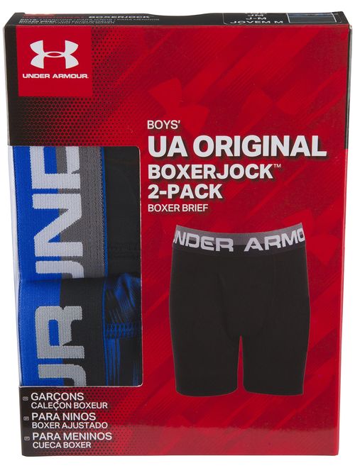 Under Armour Boys' Big 2 Pack Performance Boxer Briefs, Ultra Blue/Black, YLG