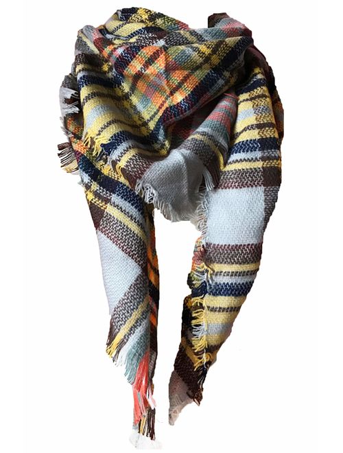 Wander Agio Womens Warm Long Shawl Wraps Large Scarves Knit Cashmere Feel Plaid Triangle Scarf