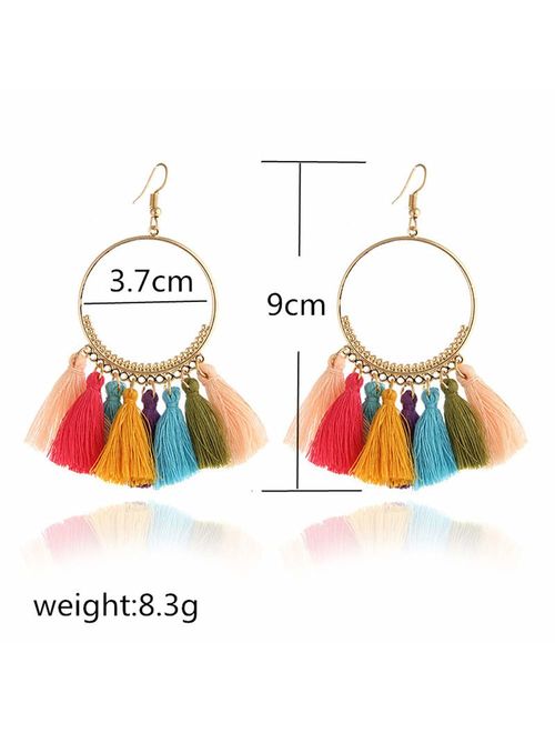 9 Pairs Tassel Hoop Earrings for Women Colorful Fan Shape Drop Earrings Statement Earrings for Women Girls Daily Wear Fashion Jewelry Valentine Birthday Christmas Gifts