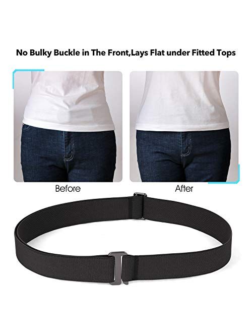 No Show Women Stretch Belt Invisible Elastic Web Strap Belt with Flat Buckle for Jeans Pants Dresses.