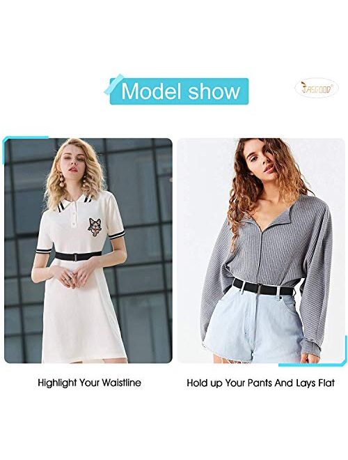 No Show Women Stretch Belt Invisible Elastic Web Strap Belt with Flat Buckle for Jeans Pants Dresses.