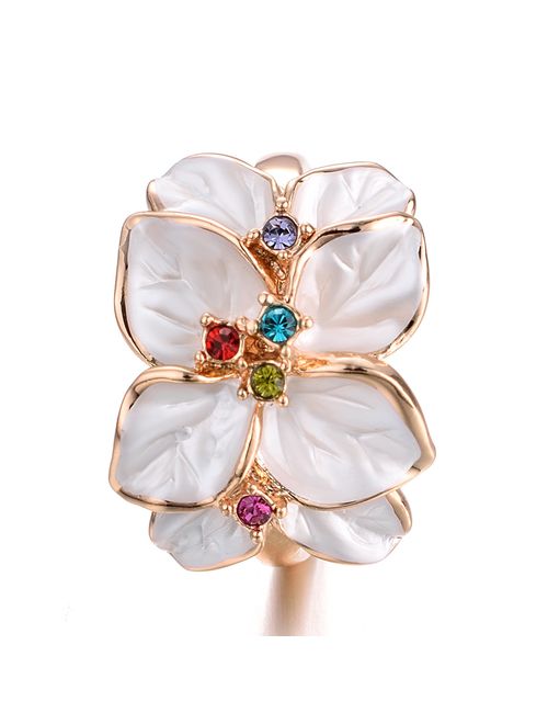 Yoursfs Enamel Flower Ring for Women Rose Gold Plated White Petal Colorful Crystal Decorative Ring Wedding Ring