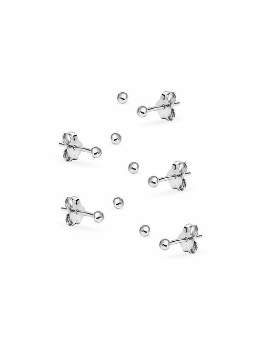 Silverline Jewelry 5-10 Pairs Tiny 2mm 3mm Stainless Steel Round Ball Stud Earrings Set for Women Men Teen Girls
